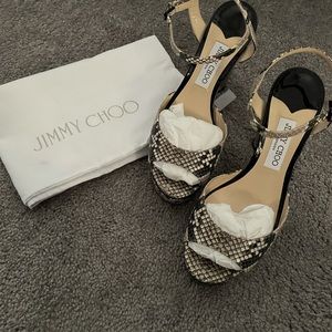 Jimmy Choo Peachy 105mm Snake Printed S Size 10.